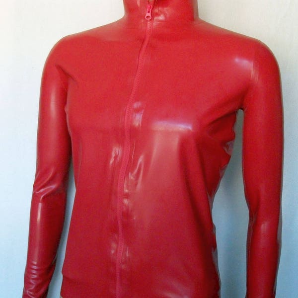 Herren Latex Shirt mit Reißverschluss und langen Ärmeln