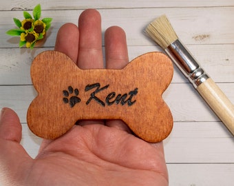 Personalized Dog Fridge Magnet, Laser engraved, Dog Bone Wood Magnet