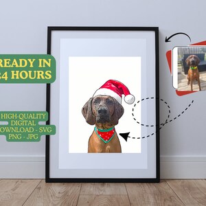 Holiday Pet Portrait with Santa Hat, Christmas Dog Portrait, Gift for Dog or Cat Lover, Santa Christmas Dog Painting, Digital Download