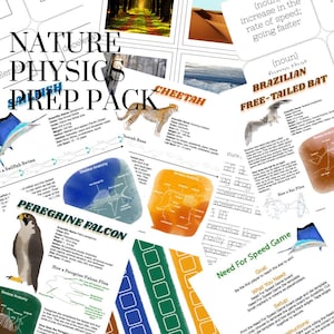 Puede incluir: Un conjunto colorido de recursos educativos imprimibles para niños sobre la naturaleza y la física. El conjunto incluye tarjetas de información sobre animales como el guepardo, el pez vela, el halcón peregrino y el murciélago de cola libre brasileño. Las tarjetas presentan ilustraciones y diagrammes de la anatomie de los animales y de cómo se mueven. El conjunto también incluye un tablero de juego y piezas de juego para un "Need For Speed Game".
