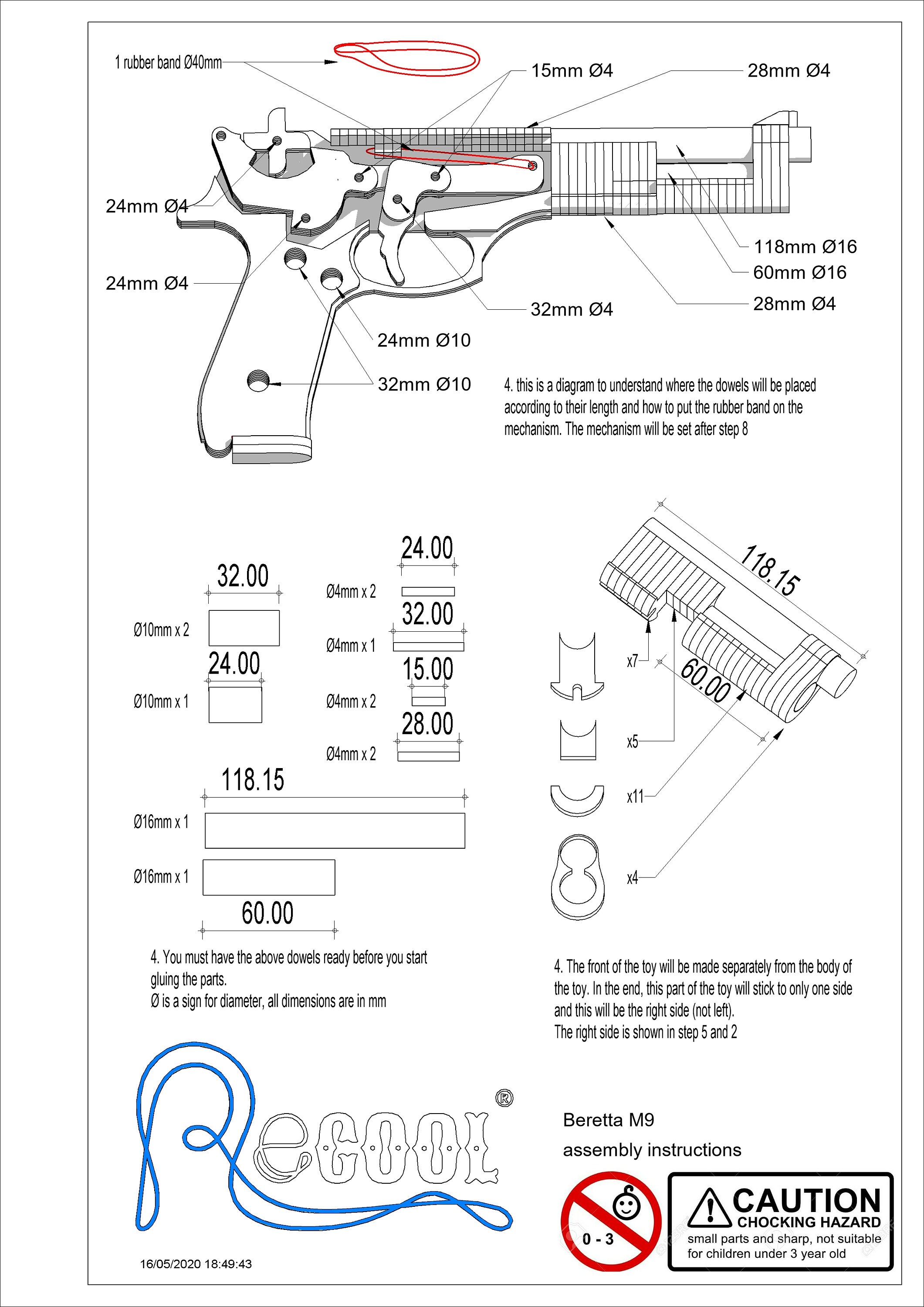 Beretta M9, Rubber Band Gun. Vector Dxf, Plt, Pwj5 Files for Laser Cutcnc Etsy