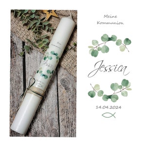 Baptismal candle, communion candle eucalyptus Baptismal candle, communion candle girls & boys Baptismal candle, communion candle with name and date image 2