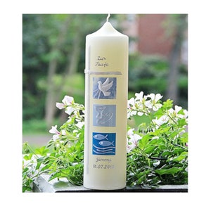 Baptism candle for boys, communion candle for boys, dove, fish, bread and chalice