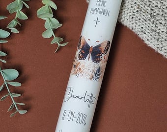 Personalized Butterfly Communion Candle – Christening Candle for Girls with Name & Date – Boho Modern First Communion Candle – Handmade