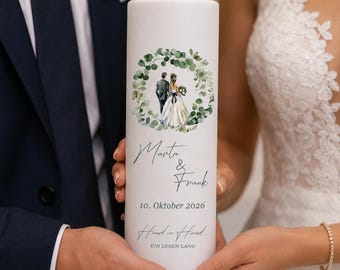 Eucalyptus Wedding Candle / 25 x 7 cm / Personalized with Names & Wedding Date | Wedding Candle - Wedding Gift