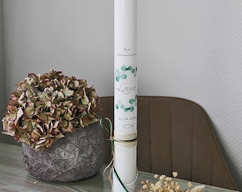 Baptismal candle, communion candle eucalyptus - Baptismal candle, communion candle girls & boys - Baptismal candle, communion candle with name and date