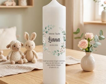 Personalized christening candle with flowers - Liana – Modern christening candle with name, date & christening verse