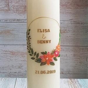 Wedding candle | Wedding candle flower tendril | Wedding candle modern | Wedding candle wax motif | Wedding candle with name and date