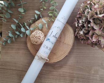 Communion candle for boys with flower wreath - "Lukas" - Communion candle for girls & boys - Confirmation candle with name and date, personalized candle