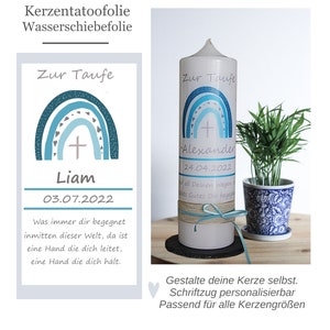 Rainbow Blue candle tattoo, candle foil - BAPTISM, COMMUNION - on transfer foil, waterslide film, candle tattoo foil for baptism candles