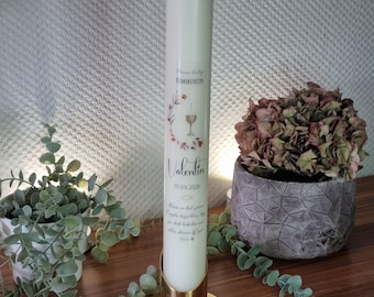 Personalized Communion Candle with Name & Date | First Communion Candle 2026 | Modern Ritual Candle with Flowers | Communion Gift for Boys and Girls