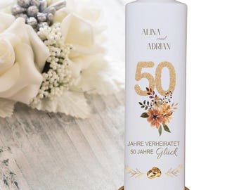 Golden Wedding Anniversary Candle - Personalized Gift for a Golden Wedding Anniversary
