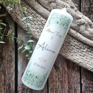 Baptismal candle, communion candle eucalyptus - Baptismal candle, communion candle girls & boys - Baptismal candle, communion candle with name and date