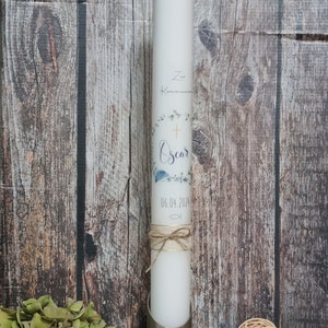 Baptismal candle, communion candle boy flower wreath - baptismal candle - &quot;Oscar&quot; - communion candle girls & boys - confirmation candle with name and date