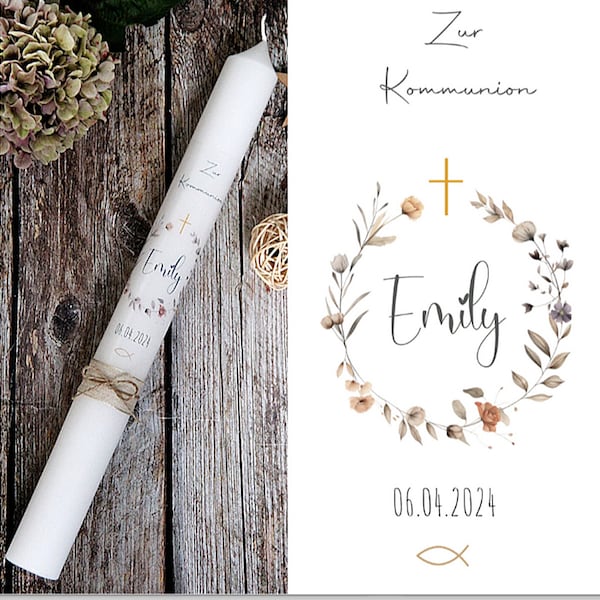 Kerzentattoo, Kerzenfolie - TAUFKERZE, KOMMUNIONKERZE, HOCHZEITSKERZE- Blumen Pastell - Kerzentattoofolie für Taufkerzen, Konfirmationkerzen