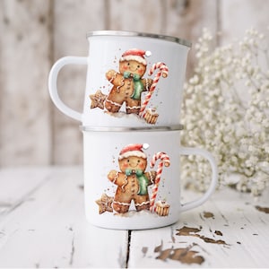 Personalisierte Tasse für Opa | Weiße Emaille-Tasse |  Weinachtsgeschenk OPA | Weinachtstasse OPA, Tasse Gingerbread|