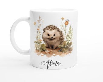 Children's cup with name | White ceramic mug with name | Children's gift animal baby cup hedgehog girls boys | Christmas present