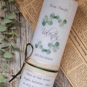 Baptismal candle, communion candle eucalyptus - baptismal candle, communion candle for girls or boys - communion candle green - communion candle with name and date