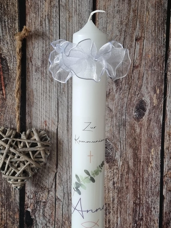 Candela Per Battesimo Antigoccia Con Gonna In Organza A Forma Di Pesce - Ideale Per Comunione, Cresima E Matrimonio (Bianca)