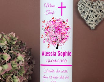 Christening candle, communion candle, Tree of Life pink for girls - Christening candle "Tree of Life" with name, date and christening verse, christening gift