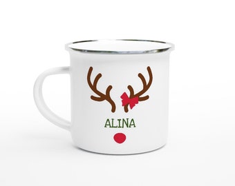 Personalisierte Emaille-Tasse, Weihnachtstasse für SIE mit Name, Weinachtsgeschenk personalisiert, Tasse individuell für SIE