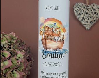 Christening candle boat, Noah's Ark - "Emilia" - for boys and girls, personalized with name, date and christening verse