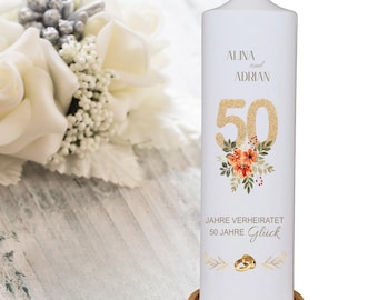 Golden Wedding Anniversary Candle - Personalized Gift for a Golden Wedding Anniversary