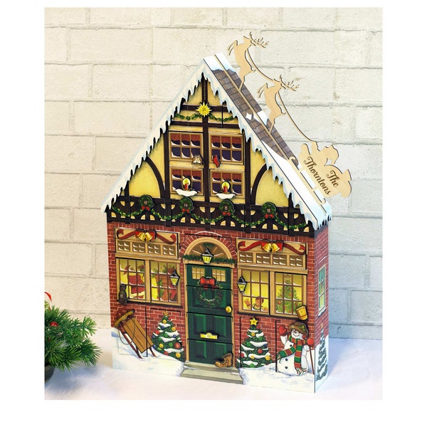 Christmas Countdown Advent Calendar Christmas House Theme - Personalized Wood Name