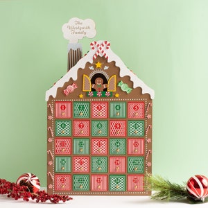 Gingerbread House Advent Calendar Christmas Countdown Candy Cane Personalized Name Family image 1