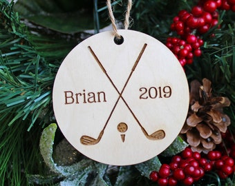 Golf Club Christmas Ornament Wood - Personalized Name Year