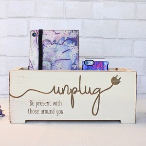 Unplug Box Electronics Holder Personalized Family Cell Phone Box Premium Finish image 2