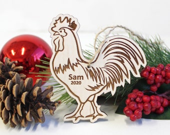 Personalized Rooster Christmas Ornament Name Date