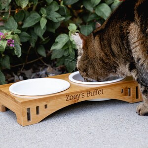 Personalized 2 Bowl / 3 Bowl Small Bamboo Feeder Stand