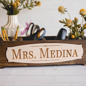 Personalized Teacher Gift | Wood Planter | Desk Organizer | Teacher Name Sign | Teacher Appreciation | Name Plate | Custom Engagement Gift