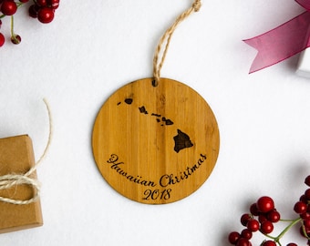 Engraved Wood Hawaiian Islands Christmas Ornament -