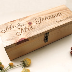 Wine Box with Lock - Mr. & Mrs. Personalized with Couple Name and Date