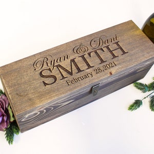 Wine Box with Lock | Personalized with First Names, Last Name and Date | Champagne Box Option | Classic Design