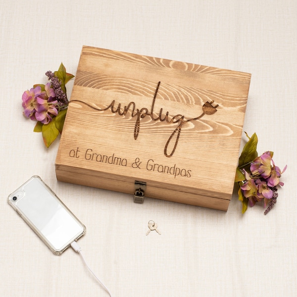 Personalized Unplug Box - Family Phone Lock Up - Wood Cell Phone Holder