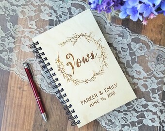 Wedding Vows Personalized Wood Book Journal - Bamboo, Alder, Birch Options