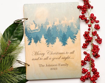 Merry Christmas to All Card Keeper Personalized Custom Text | Photo Album 2 Ring Binder | Wood Cover