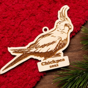 Cockatiel Pet Christmas Ornament Personalized Name Year Wood Engraved
