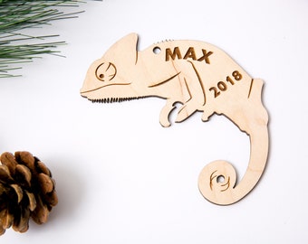 Personalized Chameleon Christmas Ornament Wood Engraved