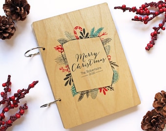 Christmas Card Keeper Personalized Custom Text | Photo Album 2 Ring Binder | Wood Cover