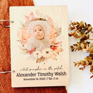 Baby Wood Book Personalized Journal Notebook or Binder Photo Album Cutest Pumpkin in the Patch Custom Photo, Text image 1