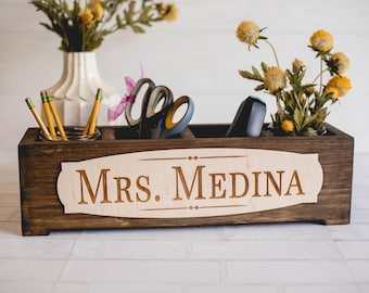 Personalized Teacher Gift | Wood Planter | Desk Organizer | Teacher Name Sign | Teacher Appreciation | Name Plate | Custom Engagement Gift