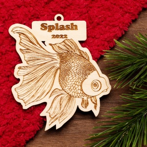Fish Pet Christmas Ornament Personalized Name Year Wood Engraved - Betta, Goldfish