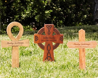 Memorial Cross for Your Loved One | Small Wood Burial Grave Marker | Variety of Styles | Celtic Ankh Gothic