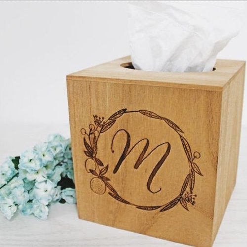 Tissue Box Cover Embroidered Monogram Monogrammed Etsy