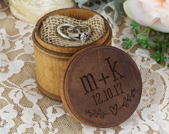 Wood Ring Bearer Box | Engraved with Heart, Initials and Date | Personalized Pillow Box
