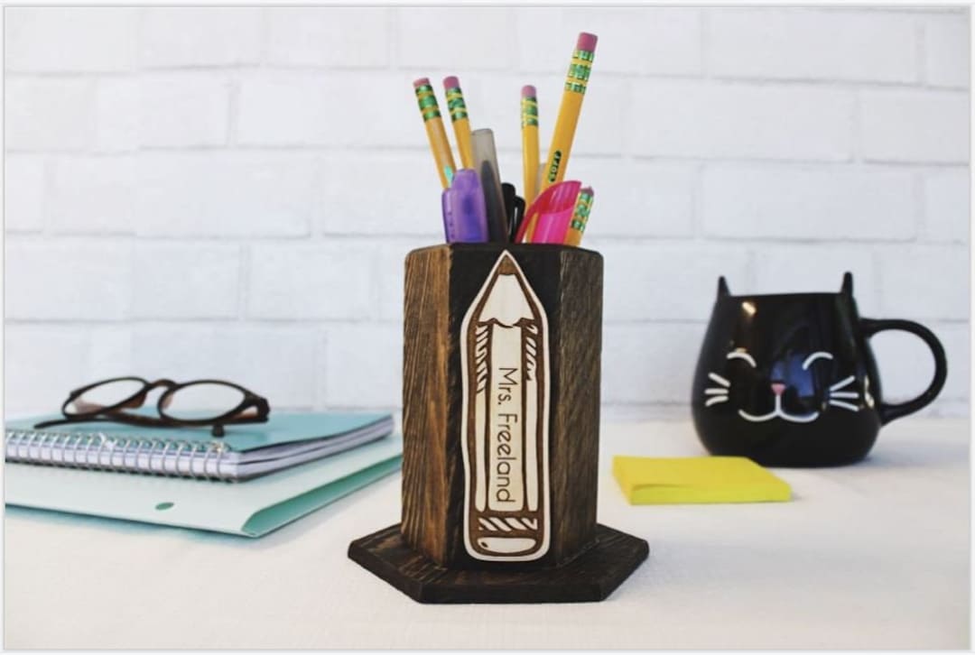 Pencil Holder Teacher Gift Personalized Name Pencil Etsy